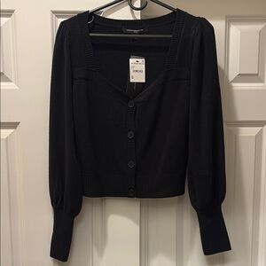 French Connection Puff Sleeve Cardigan With Sweetheart Neckline.